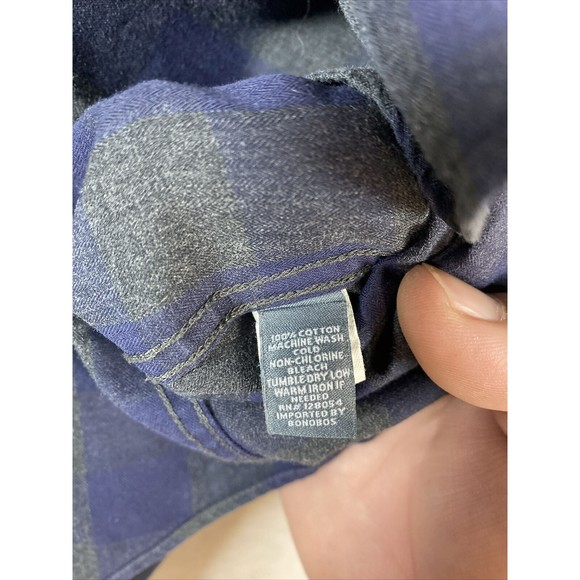 Bonobos Button Down Shirt Mens Size Medium Slim Fit Blue/Gray‎ Plaid Long Sleeve - Picture 3 of 7